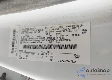 2019 Ford F-250 Xl z USA, uszkodzony, nr VIN 1FT7W2B66KEC45014